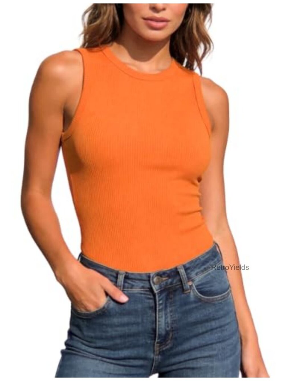 Women's Ribbed Knit Sleeveless Tank Top Slim Fit High Neck